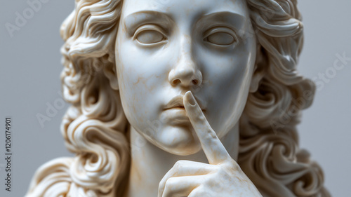 Marble statue making a silence gesture