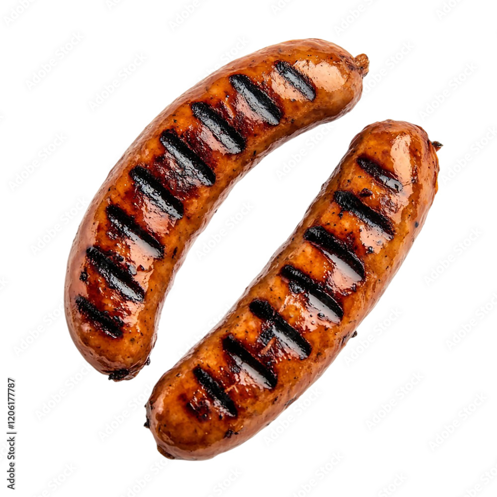 Grilled sausage top view isolated on transparent background. Grilled sausage top view isolated on transparent background.