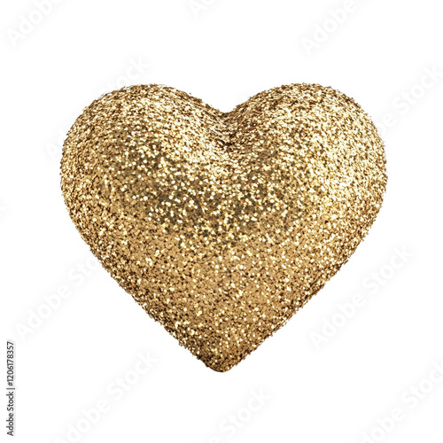 Heart with gold glitter on white or transparent background. Perfect for romantic themes, holidays or creative projects.