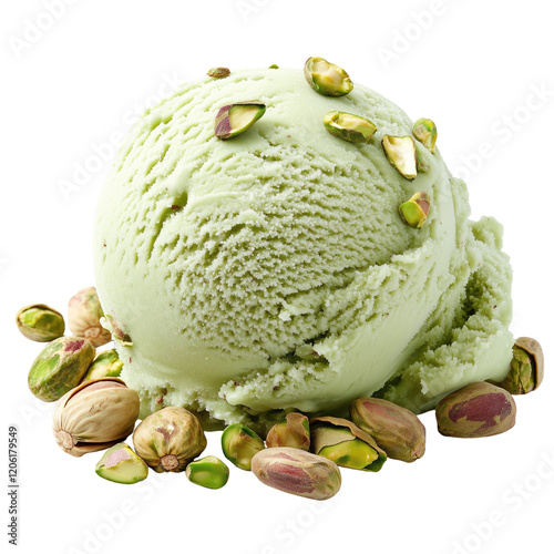 pistachio ice cream ball isolated on transparent or white background