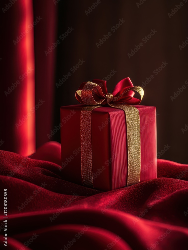 Red Gift Boxes with Elegant Ribbons and Festive Decorations