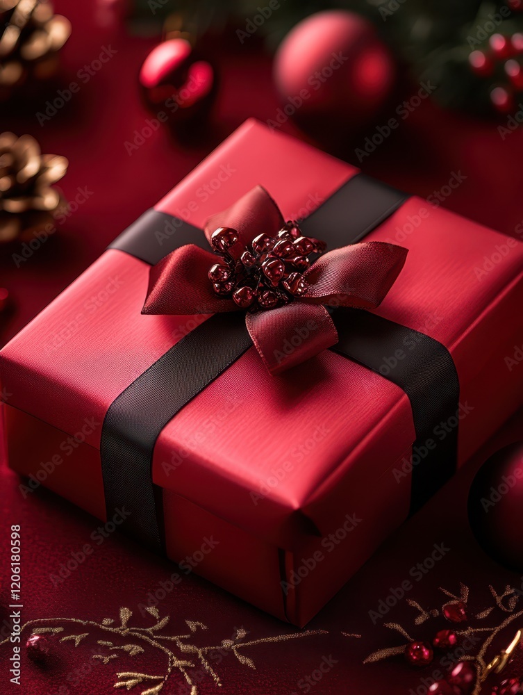 Red Gift Boxes with Elegant Ribbons and Festive Decorations