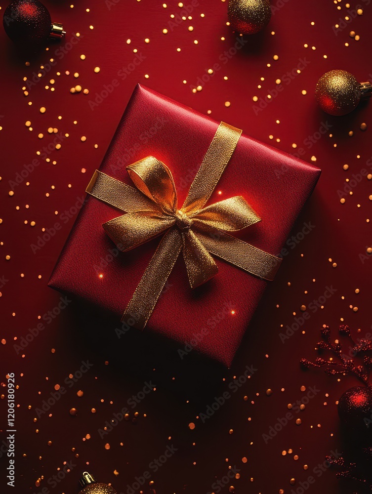 Red Gift Boxes with Elegant Ribbons and Festive Decorations