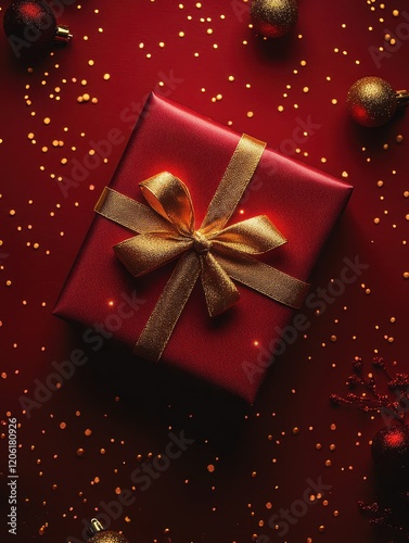 Obraz na płótnie Red Gift Boxes with Elegant Ribbons and Festive Decorations w salonie