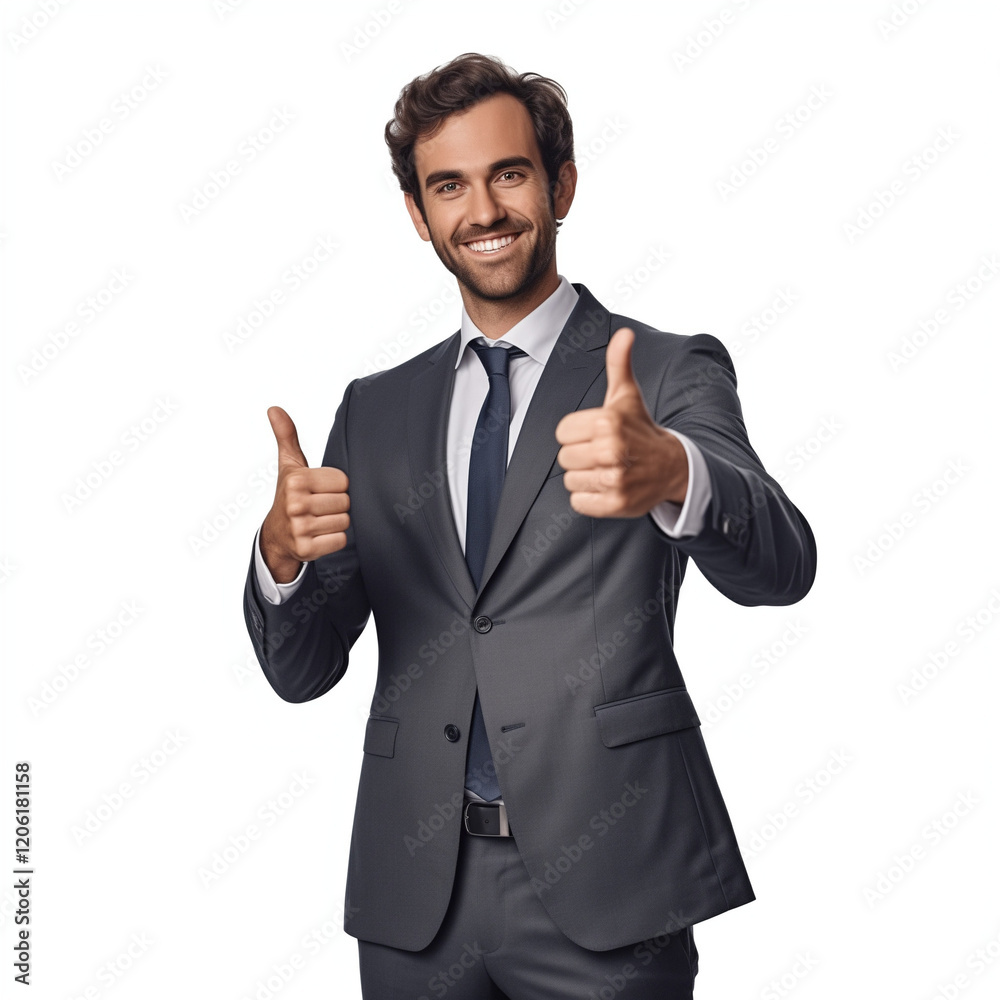 Smiling businessman giving thumbs up on white background Smiling businessman giving thumbs up on white background