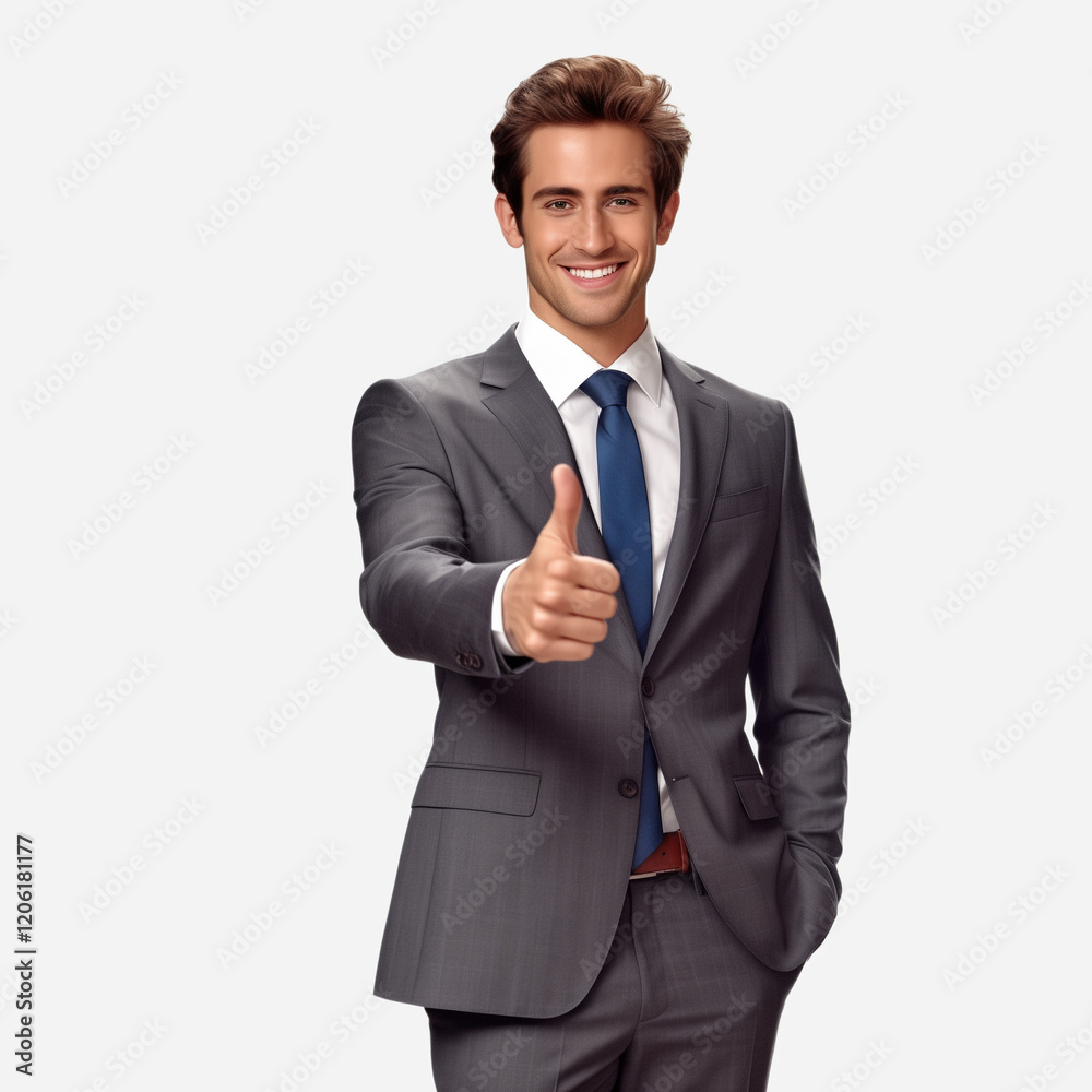 Smiling man giving thumbs up in a business suit Smiling man giving thumbs up in a business suit