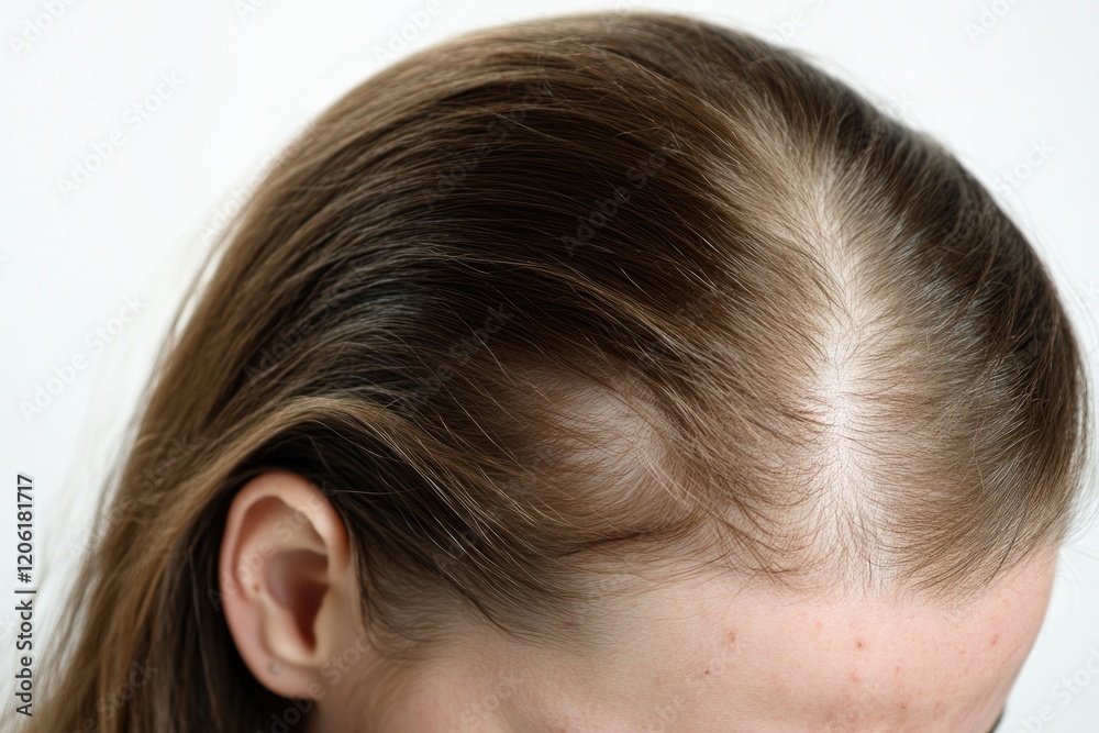 A close-up view of a person's scalp after a hair transplant procedure