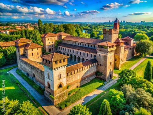 Majestic Castello Visconteo Pavia Lombardy Italy - Historic Castle Stock Photo