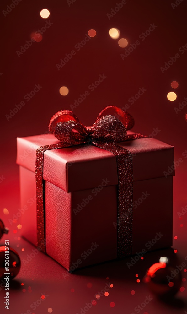 Red Gift Box with Ribbon, A Warm Festive Atmosphere