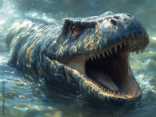 Detailed View of Mosasaurus Underwater photo