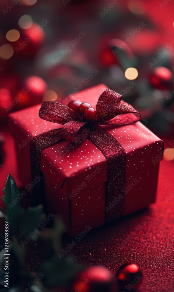 Shiny Red Gift Box, Festive Holiday Vibes