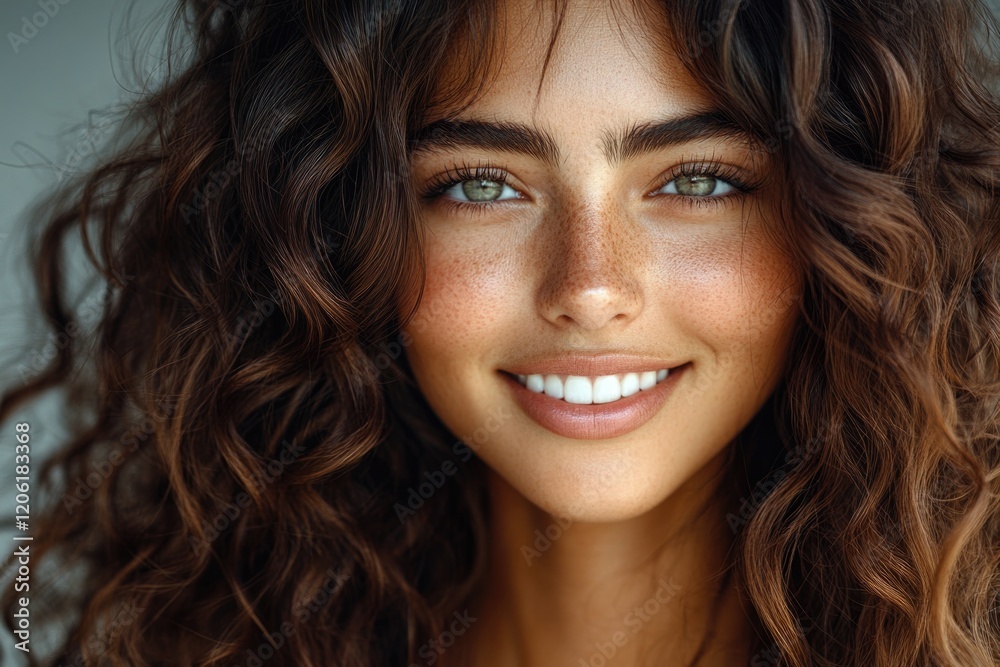 Close-up portrait of a woman with distinctive freckles on her face Close-up portrait of a woman with distinctive freckles on her face