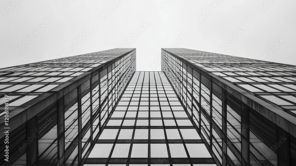 Fototapeta premium Modern skyscrapers with glass facades reaching towards cloudy sky