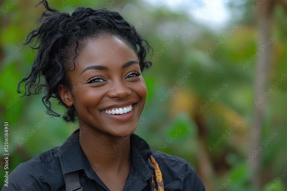 A smiling woman wearing a black shirt and a yellow necklace, possibly at a party or social gathering A smiling woman wearing a black shirt and a yellow necklace, possibly at a party or social gathering