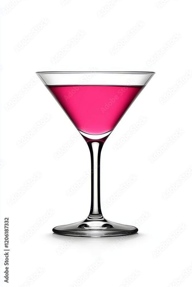 On a pristine white backdrop, a martini glass contains a vibrant red cosmopolitan cocktail On a pristine white backdrop, a martini glass contains a vibrant red cosmopolitan cocktail