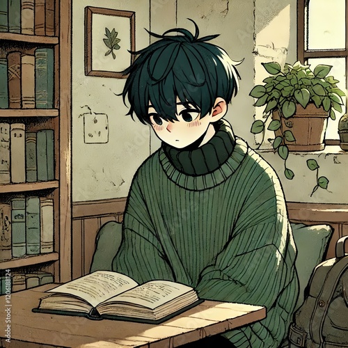 Serene Reading in a Rustic Room