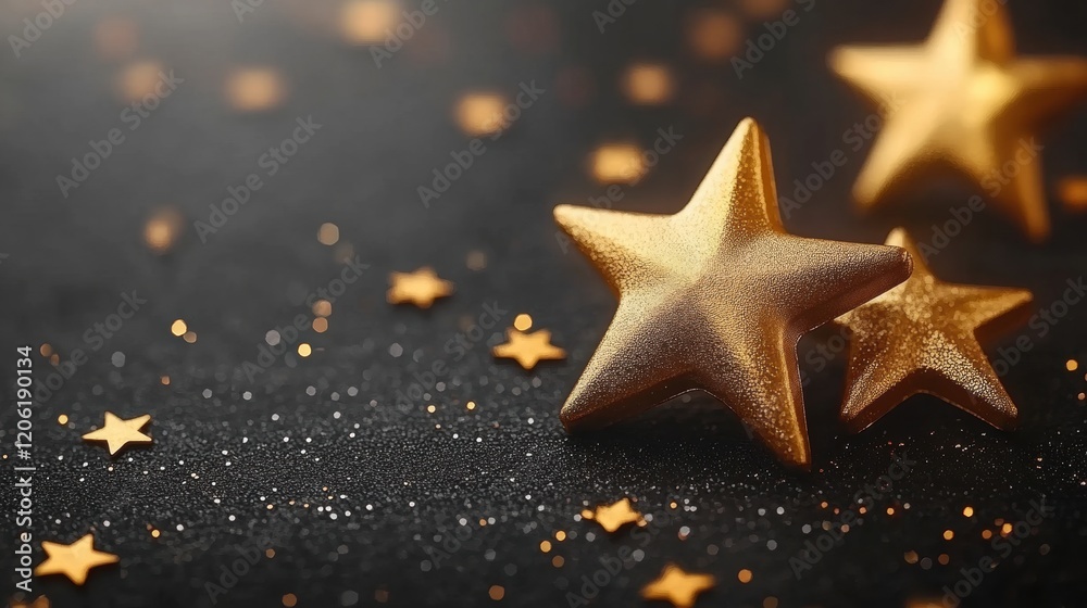 Golden Stars on Dark Background for Celebration and Decoration Golden Stars on Dark Background for Celebration and Decoration
