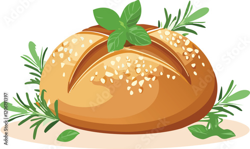 Fresh oven bread with herbs vector illustration