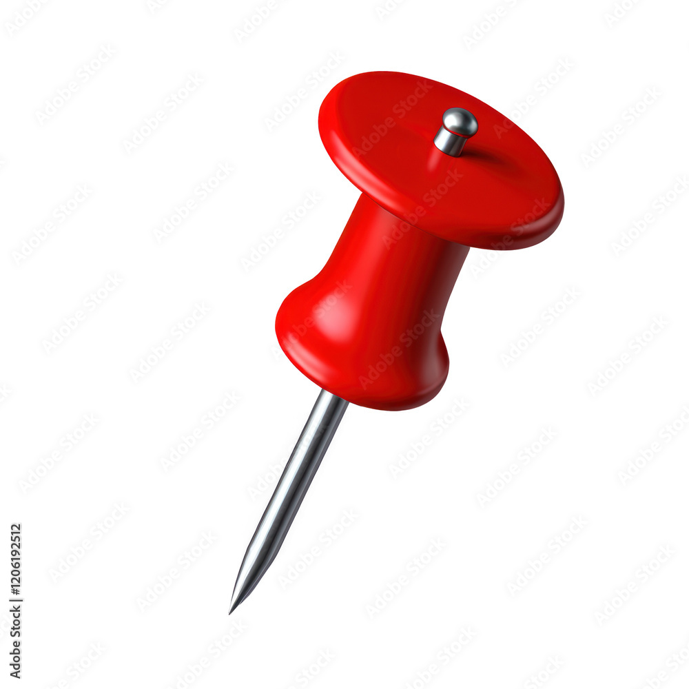 A 3D render of a red push pin with a sharp steel pin, set against a transparent background. A 3D render of a red push pin with a sharp steel pin, set against a transparent background.