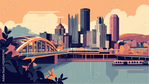 City Lights and Art in Pittsburgh's Cultural District.eps