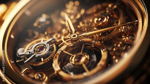Wallpaper Mural Close-up view of intricate gold watch mechanism, detailed gears and hands, dark background Torontodigital.ca