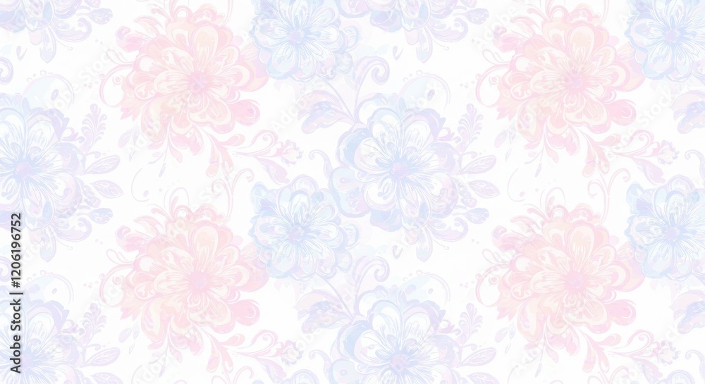 Seamless Abstract Floral Pattern with Hand-Drawn Leaves and Petals in Pastel Hues Seamless Abstract Floral Pattern with Hand-Drawn Leaves and Petals in Pastel Hues