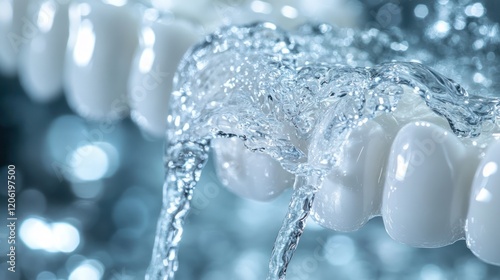 Wallpaper Mural Water flowing over teeth model, dental hygiene, bokeh background, advertisement Torontodigital.ca