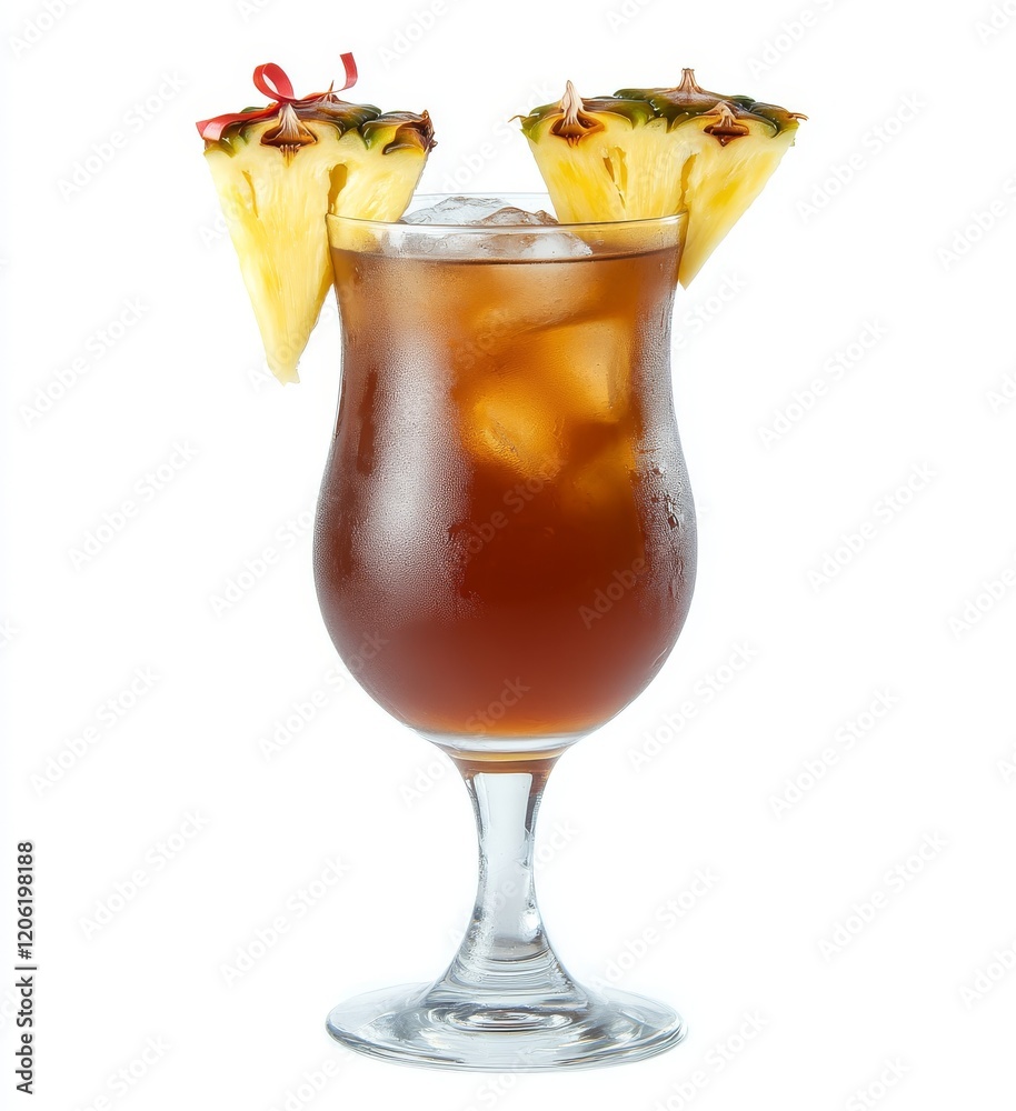 On a white backdrop, a glass of luscious mai tai cocktail On a white backdrop, a glass of luscious mai tai cocktail