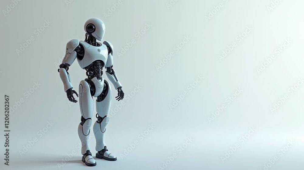 Robot has the appearance of a human on a white background with a free space. Robot has the appearance of a human on a white background with a free space.