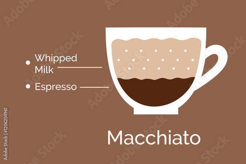 Vector minimalistic infographic color flat illustration of Macchiato coffee recipe