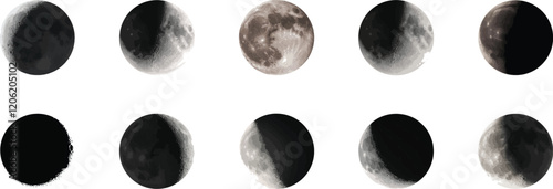 Moon Phases Vector Set  quarter moon, half moon, and full moon.