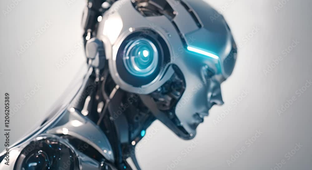 Futuristic Cybernetic AI Robot Profile in High Tech Environment 4K Futuristic Cybernetic AI Robot Profile in High Tech Environment 4K