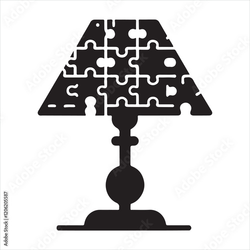 Flat design vector illustration of a lamp made from pieces of a puzzle silhouette on white background
