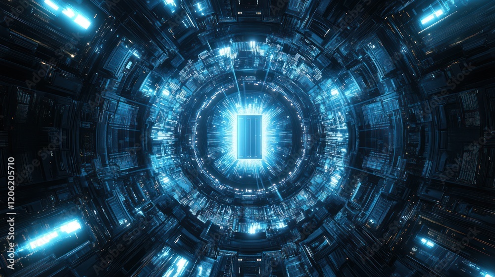 Fototapeta premium Futuristic portal activating in a spaceship core