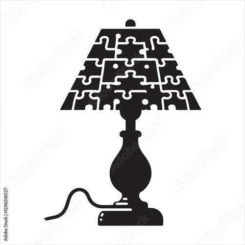 Flat design vector illustration of a lamp made from pieces of a puzzle silhouette on white background
