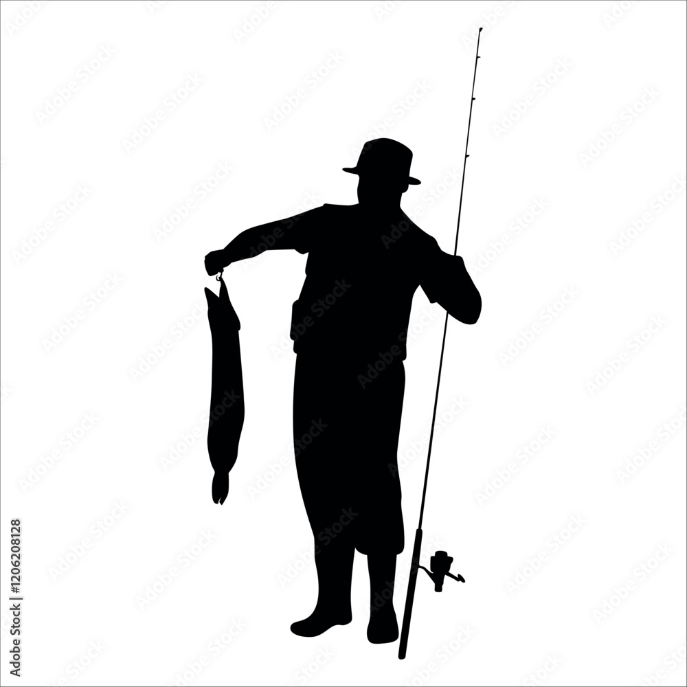 Obraz premium fisherman hunting fish vector illustration