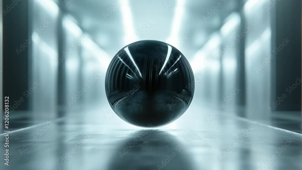 Scene of shiny black ball, smooth repeating motion for background video animation.
