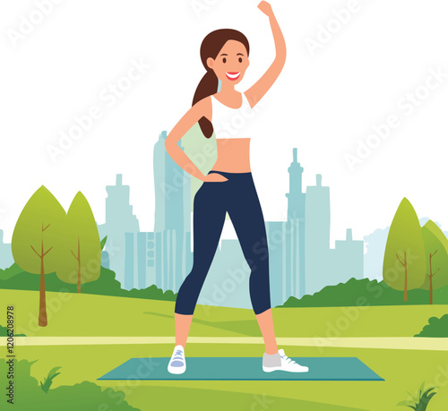 A girl working out in a park near the city vector illustration