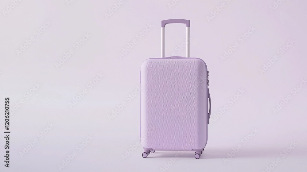A light purple suitcase stands on a white background. Ready for a journey! A light purple suitcase stands on a white background. Ready for a journey!