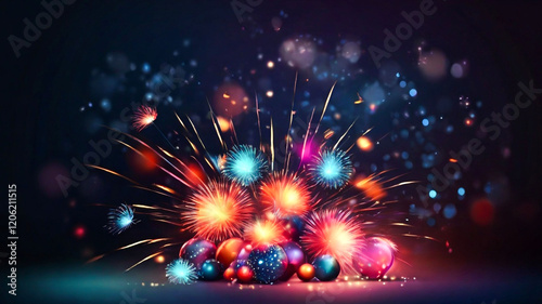 Festive Fireworks and Christmas Ornaments New Year Celebration,