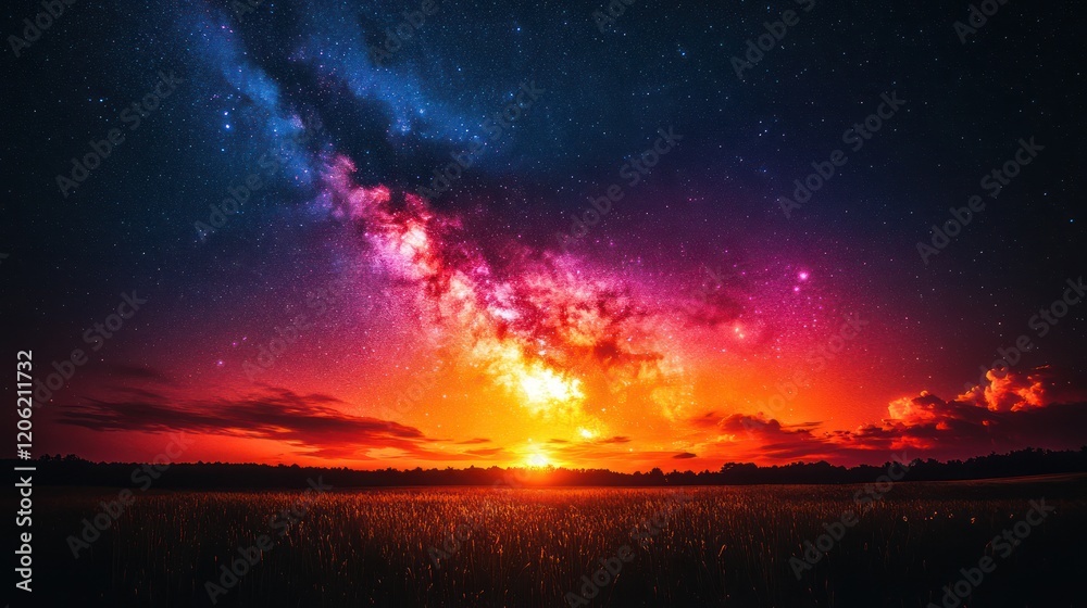 Fototapeta premium Stunning Milky Way Sunset over Field