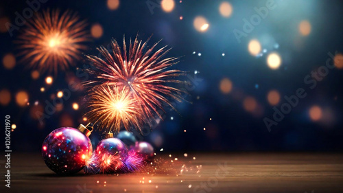 Festive Fireworks and Sparkling Ornaments New Year Celebration,
