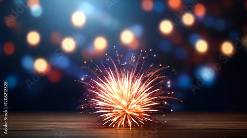 Festive Fireworks Display on Dark Background Bokeh Lights,