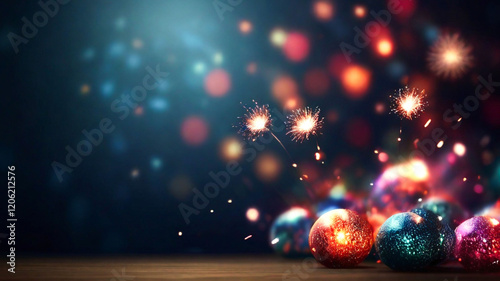 Festive Glittering Ornaments and Sparklers New Year Celebration,