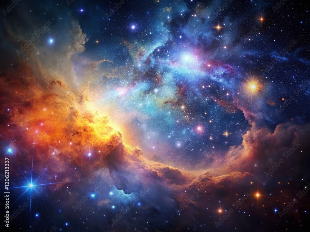 Naklejka premium Majestic Nebula in Deep Space: Cosmic Wonder with Starry Background