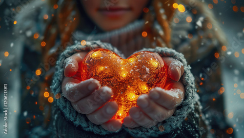 Valentine's Day. Happy girl holding heart in hands