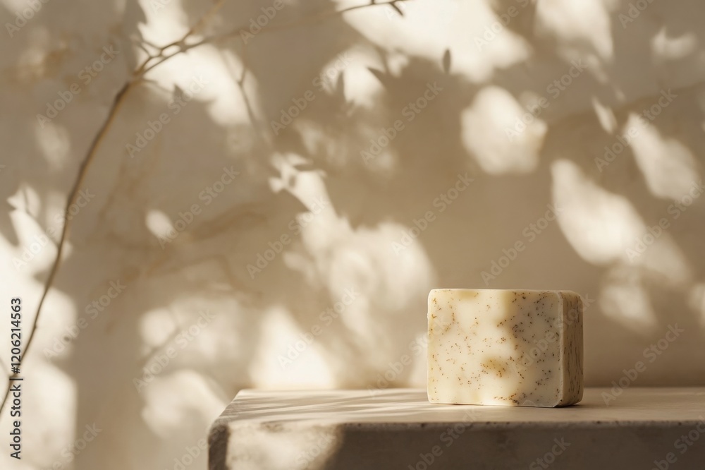 Delicate shadows dance around handcrafted soap resting on a rustic wooden surface in warm afternoon light Delicate shadows dance around handcrafted soap resting on a rustic wooden surface in warm afternoon light