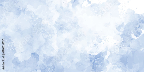 Blue watercolor paint wall background clear air no pollution skyscape blue sky background with white clouds. panorama

