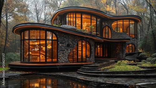 A home that is an architectural gem, boasting a whimsical design with organic contours and radiant interiors, enveloping you in a mystical and modern ambiance