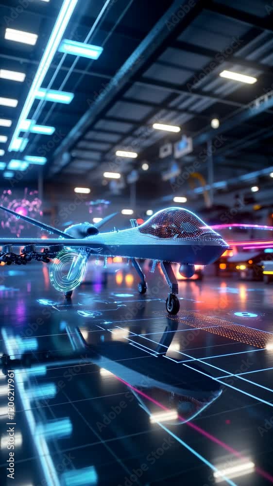 Advanced Military Drone in a High-Tech Hangar: Exploring the Future of ...